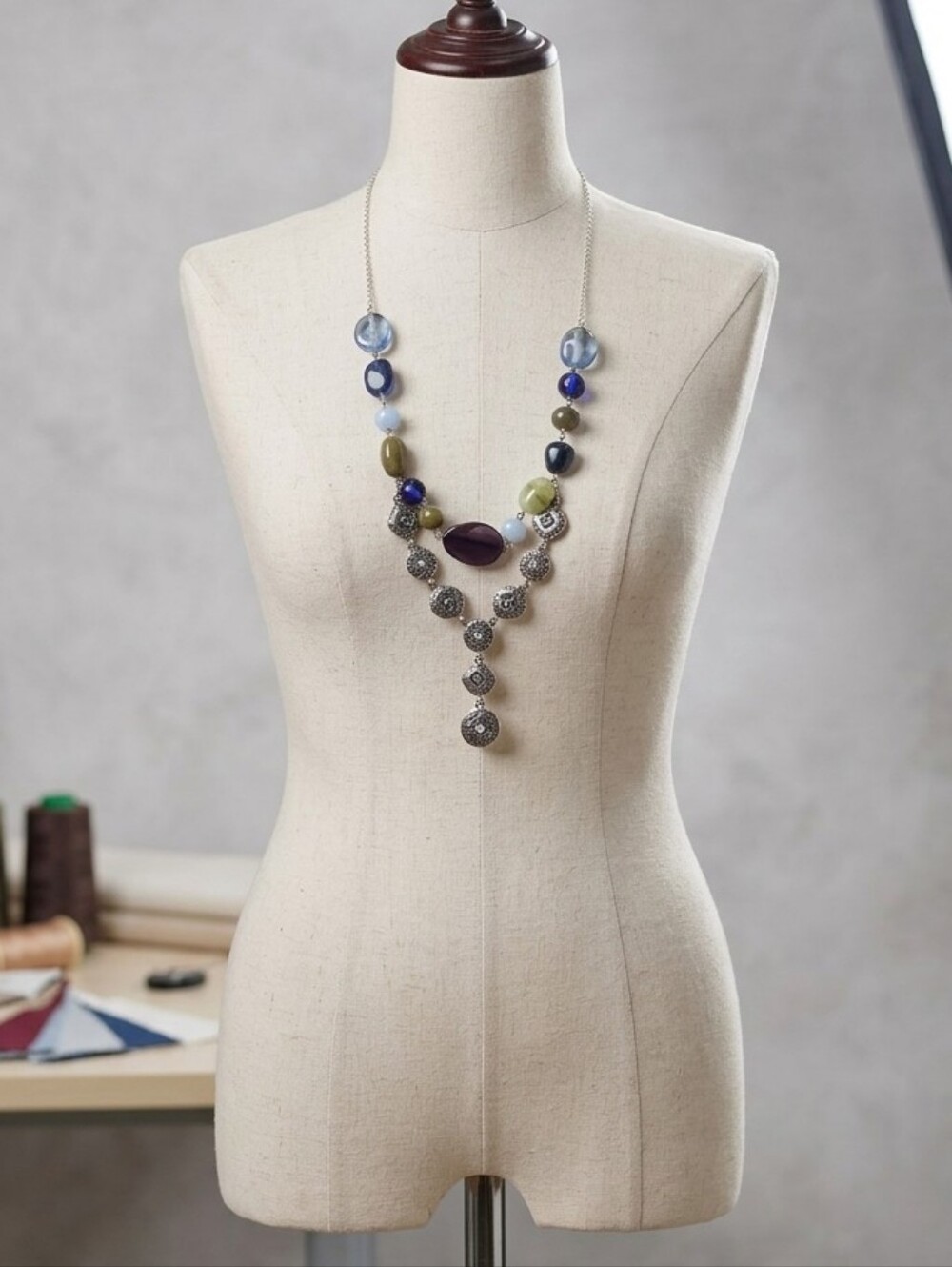 Handcrafted Multicolor Beaded Statement Necklace With Elegant Layered Design